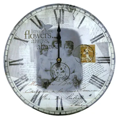 Produktbild von Vintage Wanduhr, römische Zahlen, Postkarten Motiv, D 31 cm