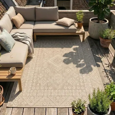 Produktbild von Volero - Outdoor Jute Teppich - Atlas Aztec Braun Creme - 80x150 cm - Wohnzimmer, Esszimmer, Balkon, Garten, Terrasse - Boho