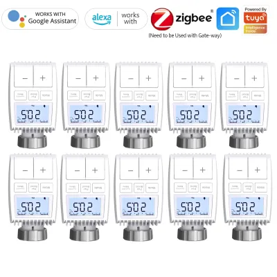 Obrázok produktu pre 10X ZigBee 3.0 inteligentný termostat na radiátor pre domácnosť, programovateľný ventil na radiátor Tuya, ovládanie cez aplikáciu, hlasové ovládanie, termostat na kúrenie, kompatibilný s Amazon Alexa a Google Home