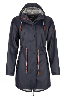 Produktbild von FRIESEN Friesennerz Damen Regenjacke "Oh! Nass'is!" II mit Innenfutter - Regenmantel Outdoorjacke Regenparka wasserdicht modisch tailliert in Blau Größe 52/54