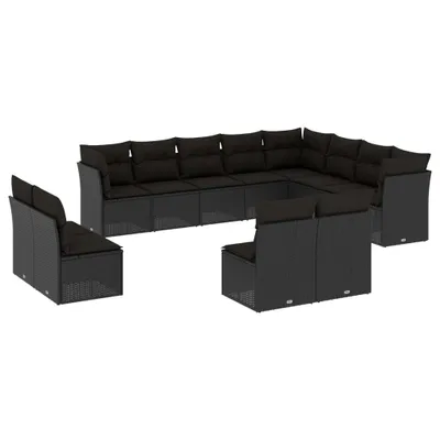 Produktbild von 12-tlg. Garten-Sofagarnitur mit Kissen Schwarz Poly Rattan