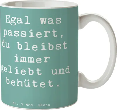 Produktbild von Mr. & Mrs. Panda Kaffeetasse Spruch Trennung von den Eltern - Meeresbrise - Geschenk, Geborgenheit, Herausforderungen, Teetasse, Zuversicht, Vertrauem, Unterstützung