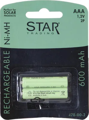 Zdjęcie produktu dla Star Trading 12.478-00-2, Bateria do ponownego naładowania, AAA, Niklowo-metalowo-wodorkowa (NiMH), 1,2 V, 2 szt., 600 mAh