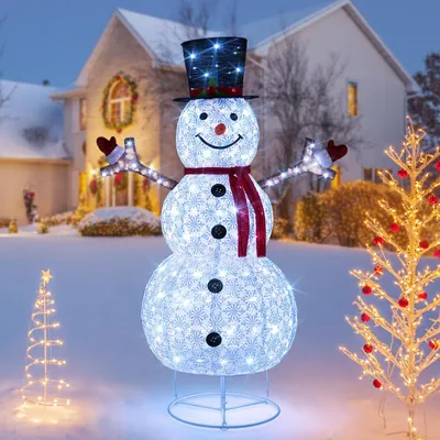 Produktbild von GOPLUS 184cm LED Schneemann, Weihnachtsfigur mit 200 kaltweißen LED-Lichtern, Kabelbindern & Erdspießen, Weihnachtsdeko Schneemann für Außen & Innen