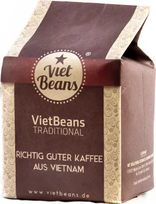 Produktbild von VietBeans Vietnamesisches Kaffee Starterset "Frühstück zu zweit" - 250g gemahlener Traditional + 2 x Edelstahlfilter (Phin) + gez. Kondensmilch - Kaffee Geschenk