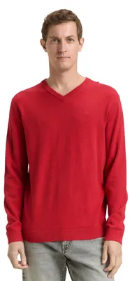 Produktbild von Tom Tailor Herren 1039811 Strickpullover mit V-Ausschnitt, 13686 - Salsa Red Non-solid, XL