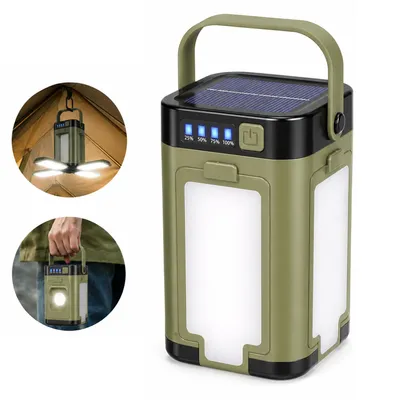 Produktbild von LED-Campinglampe Solar, faltbare Campinglaterne mit USB-C, Powerbank 2000 mAh, 6 Lichtmodi, Haken & Tragegriff, für Outdoor