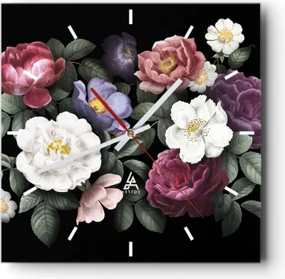 Produktbild von Wanduhr - Quadrat - Glasuhr - Blumen Blumenstrauß Komposition - 40x40cm - Schleichendes Uhrwerk - Lautlos - zum Aufhängen bereit - Dekoration Modern - Wanddekoration aus Glas - C3AC40x40-5032