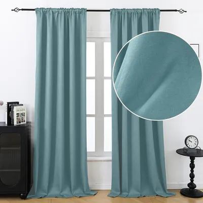 Produktbild von 2er Set Vorhänge Geprägter Verdunkelungsvorhang mit Kräuselband Blickdicht Vorhang Gardinen für Wohnzimmer Schlafzimmer, B132xH244cm, Blau