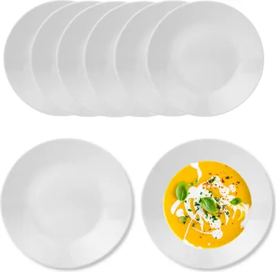 Produktbild von Suppenteller Set Tiefteller Tafelservice Tief 6 Stück 21,5cm Rund Weiß Glas