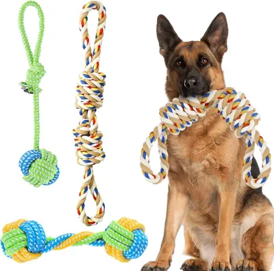 Imagen del producto de Juego de juguetes para perros, indestructible, de 3 piezas, para perros grandes, ideal para morder y lanzar