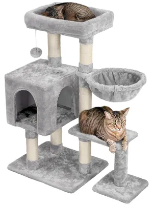 Productafbeelding van Yaheetech 96 cm stabiele krabboom voor katten, met 6 krabpalen, in lichtgrijs