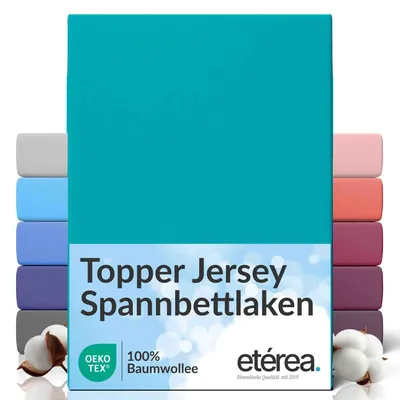 Produktbild von etérea Topper Jersey Spannbettlaken 90x200 - 100x200 cm – 100 % Baumwolle, formstabil & pflegeleicht - Ocean