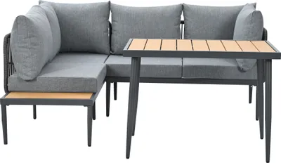 Produktbild von okwish Garten Lounge Set（4er-Set）, Garten-Essgruppe，Gartenmöbel Set, Balkonmöbel , Balkonset ，Ecksofa-set ，Outdoor Sitzgruppe mit  Ecksofa & Esstisch, Grau