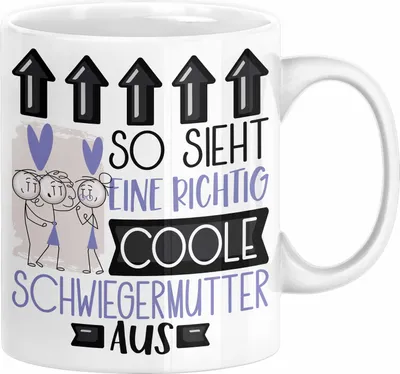 Produktbild von Schwiegermutter Geschenk Tasse Geschenkidee für Schwiegermutter Geburtstag Weihnachten Spruch So Sieht Eine Richtig Coole Schwiegermutter Aus Kaffee-Becher  (Weiß)