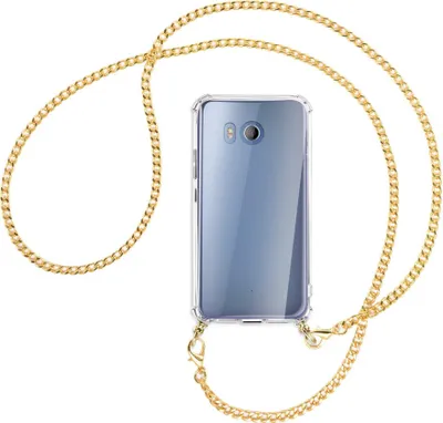 Produktbild von Handykette Backcover-Schutzhülle mit Band (Metall goldfarben) für HTC U11 - goldfarbene Kette