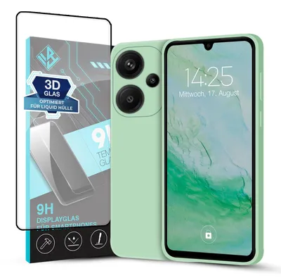 Produktbild von Hülle für Xiaomi Redmi Note 13 Pro+ 5G mit 9H Displayglas Displayschutz Case Cover Bumper Smartphone Softgrip Schutzhülle Farbe: Türkis