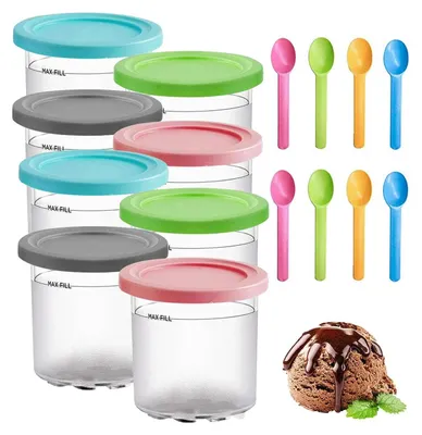 Produktbild von 8er Set Eiscreme Behälter mit Deckel, Aufbewahrungsbehälter für Ninja Eismaschine, inkl. Löffel