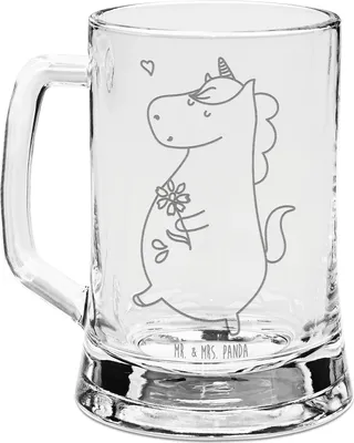 Produktbild von Mr. & Mrs. Panda Glaskrug Einhorn Spaziergang - Transparent - Geschenk, Unicorn, Freundin, Bierkrug Glas, Seidel, Krug, Bierhumpen, Einhörner, Blumen, Humpen, Mutter