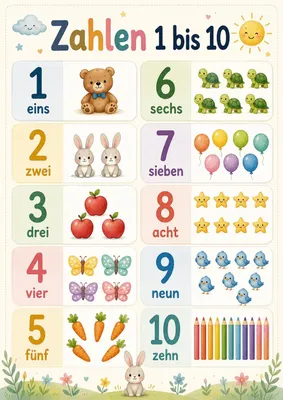 Produktbild von Zahlen 1 bis 10 Lernposter DIN A2 – Kinderposter zum Zählen lernen, matt