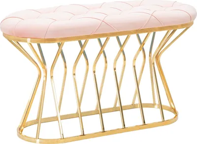 Immagine prodotto di Panca in tessuto rosa con struttura dorata, 91x38x52 cm