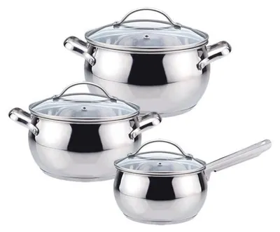 Produktbild von 6-teiliges Edelstahl Kochgeschirr-Set mit 1,5 l, 4,0 l, 5,0 l Volumen, MR35016L