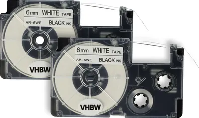 Produktbild von vhbw 2x Schriftband-Kassette kompatibel mit Casio KL-200, KL-130, KL-100E, KL-120, KL-1500, CW-L300 Etiketten-Drucker 8m x 6mm Schwarz auf Weiß