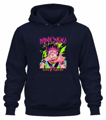 Zdjęcie produktu dla Bluza z kapturem uni  dla fanów anime „Jujutsu Kaisen: Ryomen Sukuna – Król Przekleństw”, granatowa, rozmiar S
