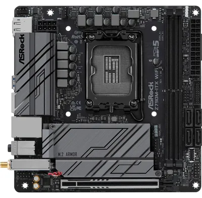 Produktbild von Asrock Z790M-ITX WiFi, Intel, LGA 1700, Intel® Core™ i5, Intel® Core™ i7, Intel® Core™ i9, DDR5-SDRAM, 64 GB, DIMM