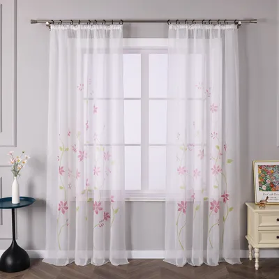 Produktbild von Vorhang, Voile Gardine mit Kräuselband (1 St), transparent, mit Blumen Muster, 175 x 150 cm
