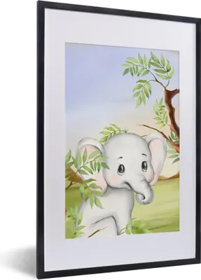 Produktbild von MuchoWow® Gerahmtes Poster Dschungel - Elefant - Tiere 40x60 cm - Poster mit Schwarzem Bilderrahmen Wandposter Rahmen Foto Bilder - Poster in Rahmen