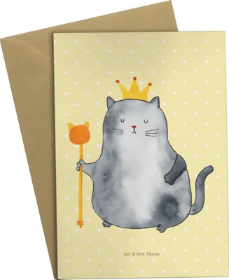Produktbild von Mr. & Mrs. Panda Klappkarte Katze König - Gelb Pastell - Geschenk, Königlich, Cats, Krone, einladungskarten, Grußkarten, Wohnung, osterkarten, weihnachtskarten, Katzen