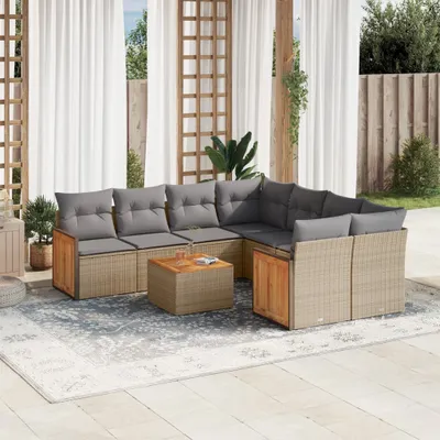 Produktbild von 9-tlg. Garten-Sofagarnitur mit Kissen Beige Poly Rattan 3259910