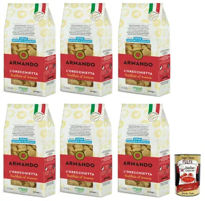 Produktbild von 6x Armando L'Orecchietta,Bronzegezogene Nudeln,100% Italienische Pasta 500g + Italian Gourmet Polpa di Pomodoro 400g Dose
