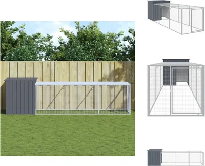 Obrázek produktu pro vidaXL Klec pro slepice s výběhem antracit 110x405x110 cm Pozinkovaná ocel - Příbytky a ohrady pro malá zvířata