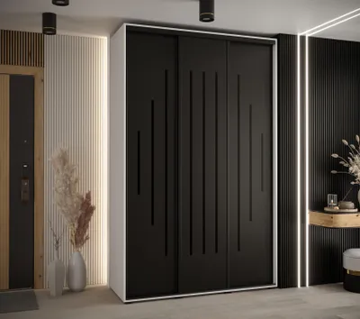 Produktbild von Kleiderschrank YVONA 12 - 150/60 cm, weiß/schwarz/schwarz