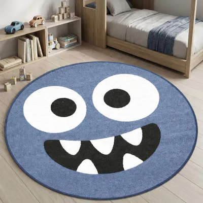 Produktbild von Design Kinderteppich Blau Monster Look Größe - 120 cm Rund