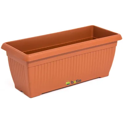 A terracotta-colored rectangular planter box is shown against a white background.