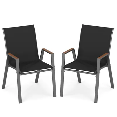 Produktbild von COSTWAY 2er Set Gartenstühle stapelbar, Stapelstühle, Terrassenstühle mit Armlehnen, Balkonstühle bis 180 kg belastbar, 56 x 66 x 88 cm Schwarz