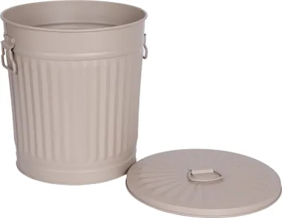Produktbild von Jinfa Metall Mülleimer mit Deckel und Tragegriffen - für gelben Sack,Pfandbehälter,Kamin Ascheeimer,Futtertonne,Pelletbehälter | Beige | 62L