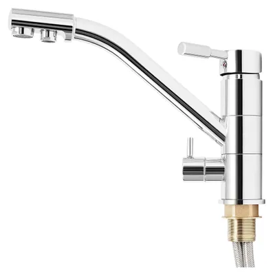 Produktbild von 3-Wege Wasserhahn für die Küche, 360° drehbare Küchenarmatur, 3-in-1 Wasserfilterarmatur aus Edelstahl, Trinkwasserhahn mit Osmoseanlage