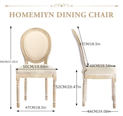 Image de Chaises de salle à manger - Ensemble de chaises - Chaises pour salle à manger - Style français - Revêtement en lin beige