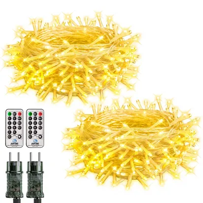 LED-Lichterkette 2er Set, warmweiß, 10 m, 100 LEDs, mit Fernbedienung