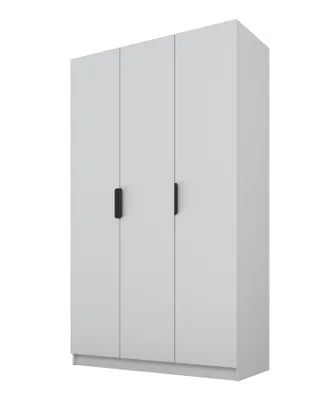 Image de PAWS MOBEL Armoire grise basculante 120x52x200 cm, armoire ouverte à trois portes sans miroir, avec étagères et cintres