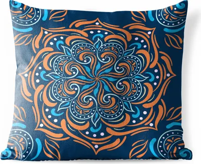 Produktbild von MuchoWow® Outdoor Kissen - Mandala - Orange - Blau - Muster - 40x40 cm - Wetterfest - Lounge Kissen - Kopfkissen - Interieur - Polster mit Bild