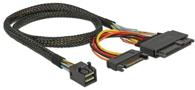 Produktbild von Delock - Internes SAS-Kabel - SFF-8643 (M) zu SATA-Stromstecker, U.2 (SFF-8639) - 50 cm - Schwarz - für P/N: 62696, 62703, 62704, 62710, 89458