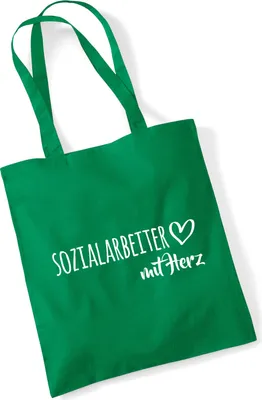 Produktbild von Huuraa Jutebeutel Sozialarbeiter mit Herz 10 Liter Kelly Green Baumwolle Tasche Geschenkidee
