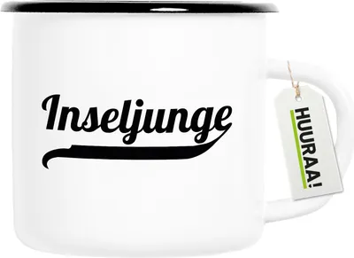 Produktbild von Huuraa Emaille Tasse Inseljunge Schriftzug 300ml Vintage Campingbecher Geschenkidee