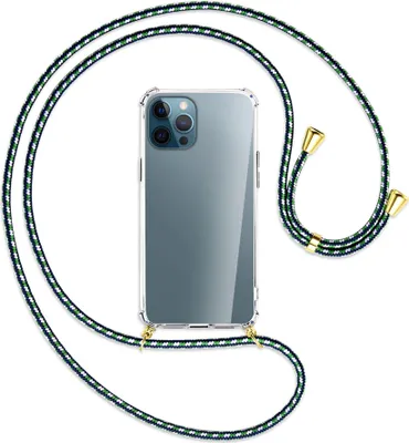 Produktbild von Handykette Backcover-Schutzhülle mit Band (Metall goldfarben) für Apple iPhone 12 Pro Max - grün/blau/weiß