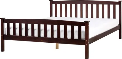 Produktbild von BELIANI Bett Dunkelbraun Kiefernholz mit Lattenrost 160x200 cm Hohes Kopfteil und Fußteil Lattenoptik Klassisch Skandi Schlafzimmer Holzbett Doppelbett